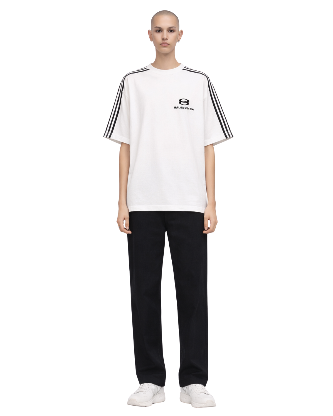 Balenciaga White Cotton Stripe Logo T-Shirt