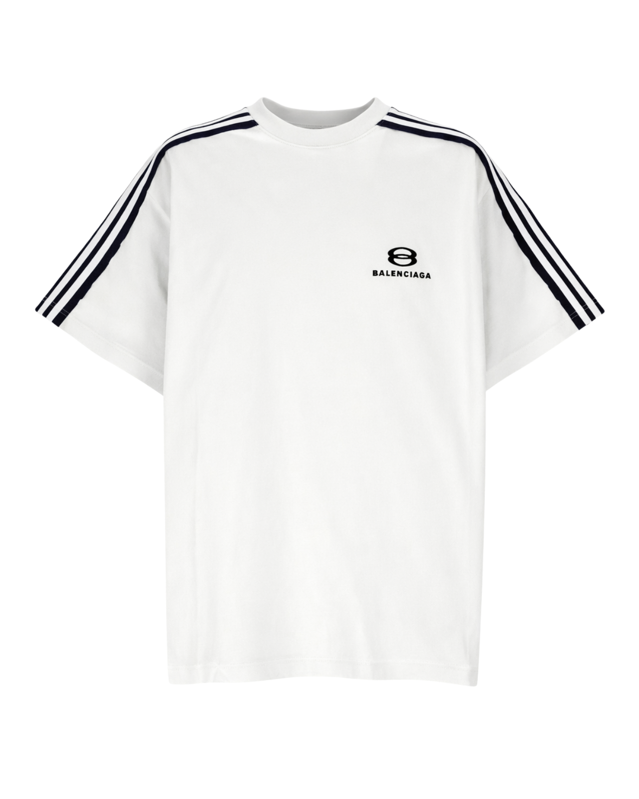 Balenciaga White Cotton Stripe Logo T-Shirt